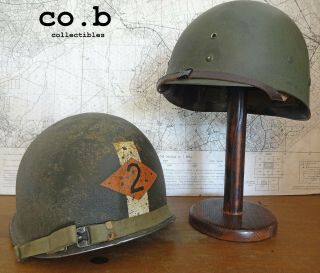 WWII US M1 FIXED Bale Helmet 2nd RANGERS Capt w/complete MSA Liner 3