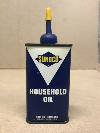 Vintage Sunoco Household Oil Handy Oiler 4oz Can Lubricant Gas Pump Oil Opened
