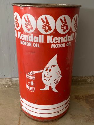 Vintage Kendall 15 Gallon Oil Drum Barrel Trash Can Garage Decor Sign