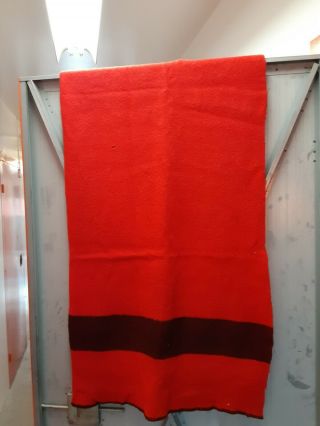 Old Vintage Ayers Pioneer Canada Pure Wool Red & Black Stripe Blanket - Twin