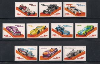 Hot Wheels Cars - Complete Set Of 10 U.  S.  Postage Stamps -
