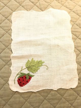 10 Vintage Madeira Style Linen Hand Embroidered Cocktail Napkins Strawberries
