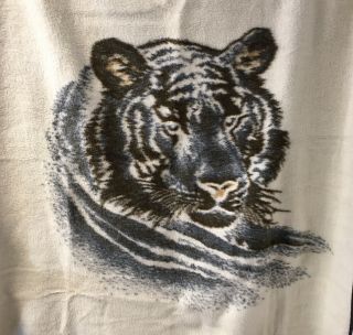 Vintage Biederlack Lion Head Blanket Reversible Made US Brown Throw King 77” 56” 2