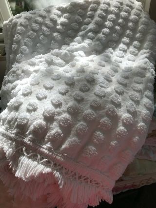 76x104 White Large Tufts Chenille Bedspread Nu Fresh Fabric Repurpose Sew Crafts
