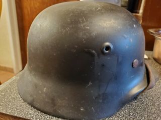 M 40 German Helmet With Liner &chinstrap,  Remains Of Decal Q64