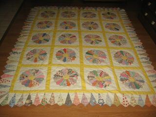 For Beach168 Vintage Prints Feed Sack Hand Sewn Applique Dresden Plate Quilt