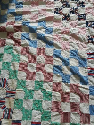Vintage Hand Sewn Stitched Bowtie Quilt Top Feed Sack