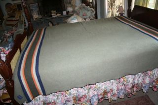 Pendleton Wool Olive Green Heather Stripe 84 X 92 Large Blanket Camp Cabin Usa