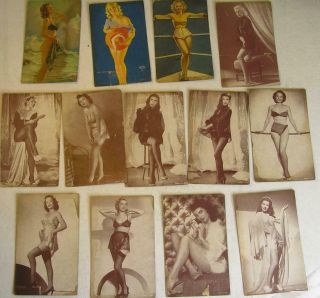 Vintage Exhibit Arcade Cards - Risque Girlie - 10 Sepia Tone Photo - 3 Mutoscope -