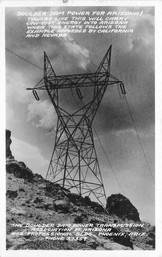 Arizona Boulder Dam Power Transmission 1936 Frasher Rppc Photo Postcard 20 - 9509