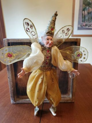 Gold Whimsical Fairy Doll W/ Glitter Wings Posable Decorative 16 " Figurine