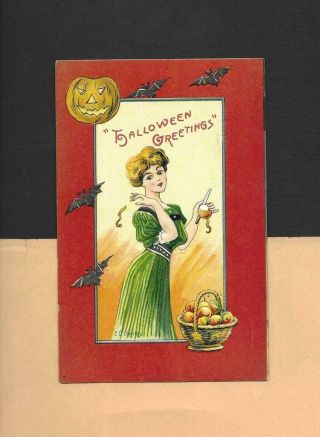 Lovely Lady,  Jol,  Bats On Spooky A/s Banks Vintage 1909 Halloween Postcard