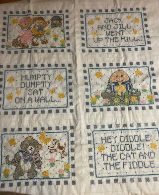 Vintage Quilt Cross Stitch Or Needle Point Topper 3 Nursery Rhymes Jack & Jill