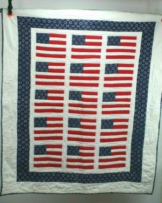 First Impressions Us Flag Quilt/wall Hanging Red,  White And Blue Americana