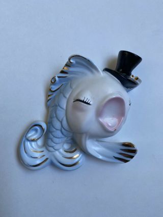 Vintage Norcrest Wall Plaque Pink & Blue Dancing Fish With Hat