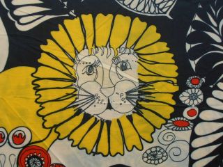Vtg 1960s Psychedelic Pop Art Retro Lion Head Flower Power Fabric Yardage Nylon