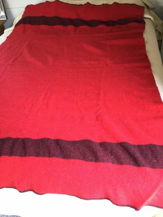 Vtg Faribault Woolen Mills Red Black Striped Wool Camp Blanket 52 X 78