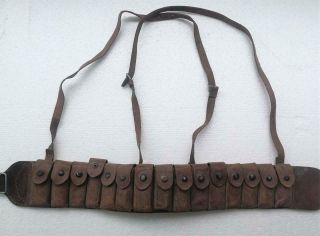 Chinese Wwii Broomhandle Mauser C96 Pistol Leather Ammo Belt 15 Pouches