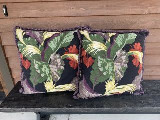 Vintage Tropical Barkcloth Pillow Cover (s) - 22”x 22” - Palms/fronds