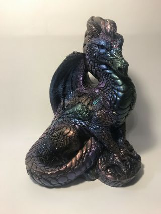 Windstone Editions Peacock Iridescent Large 9 " Dragon Glass Eyes Signed Pena 