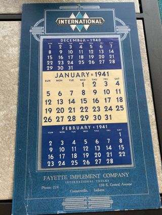 1941 International Harvester Calendar Fayette Implement Connersville,  Indiana Nm