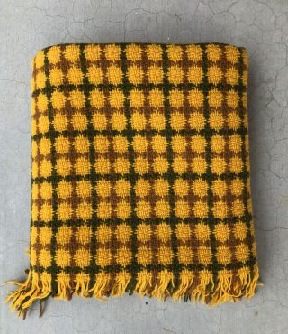 Pendleton 100 Wool Throw Blanket Gold Green Grid Pattern Afghan 63” Euc