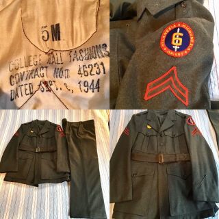 Ww2 Usmc 6th Marine Division Uniform Coat,  Trousers,  Belt - Veteran Name Mark