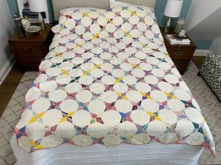 Vtg 30s/40s Handmade Snowball Quilt Coverlet Bedspread 63  X 83  Feed Sack