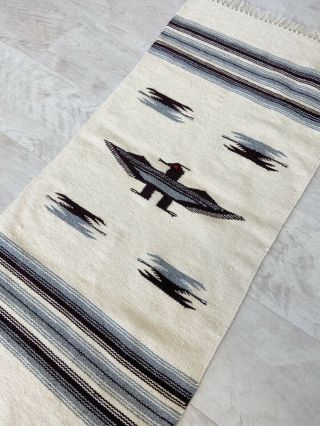Vintage Chimayo Ortega Thunderbird Wool Blanket/rug 38” X 19” Southwestern