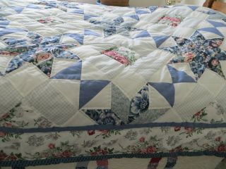 Vintage star quilt,  twin 64 x 86 Blue/Rose/ white with matching sham. 3