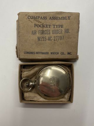 Vintage Us Ww2 Longines Wittnauer Watch Co Pocket Compass With Box