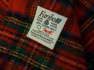 Vtg 100 Red Plaid Wool FARIBO Blanket,  Faribault,  MN,  50 
