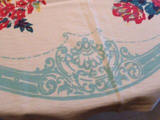 VINTAGE COLORFUL COTTON TABLECLOTH W/FLOWERS 51X47 IN EXC SHAPE 3