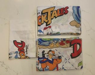 Vintage 1986 Disney Duck Tales Twin Bed Set 3 Piece Flat & Fitted Sheets P/case 3