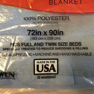 Vintage Owen Blue Blanket 72 x 90 Full or Twin Size Beds NOS Made in USA 2