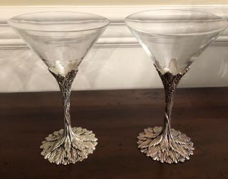Set Of 2 Grey Goose Vodka Martini Cocktail Glass Pewter Vine Stem Leaf Base