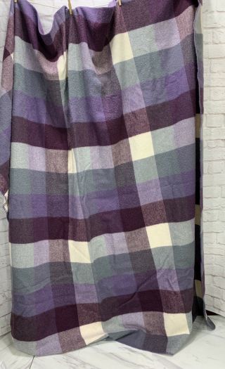 L.  L.  Bean Blanket Virgin Wool Purple Cream Plaid Full 78” X 90”