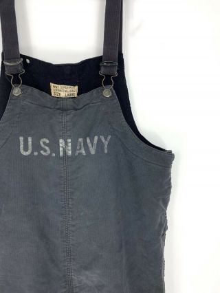 Vintage Ww2 40s Blue U.  S Navy Usn Deck Overalls Bibs Name Stenciled Pants Large
