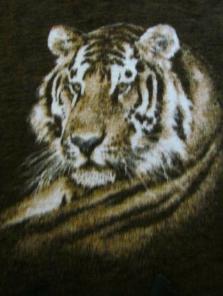 Biederlack Tiger Head Brown Blanket Acrylic Throw Reversible 54x76 Usa Vtg