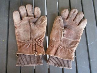 Wwii Aaf A - 11a Brown Leather Pilot Flight Gloves With Wool Inserts,  Large