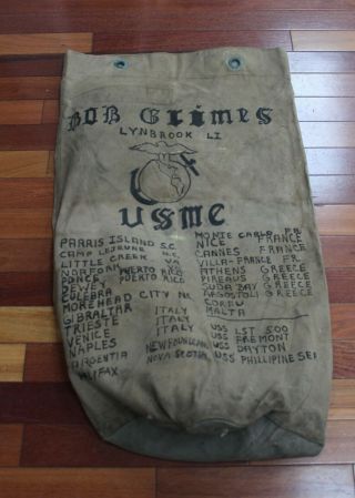 Vintage Military Duffle Bag World War Ii Usmc United States Marine Corp.