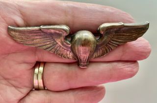 Sterling Hallmarked N.  S.  Meyer Us Post Wwi Balloon Pilot Pin Back Wings 3 1/8”