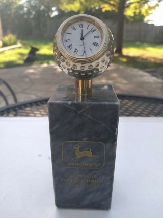 John Deere Marble Base W/ Quartz Golf Ball Clock Service Award - Heritage Turf