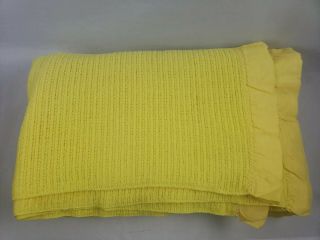 Vintage Bright Yellow Acrylic Waffle Weave Thermal Blanket 86” X 81”