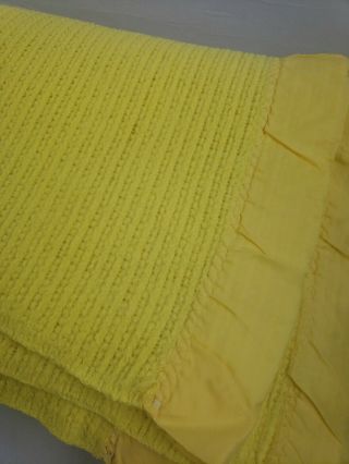 Vintage Bright Yellow Acrylic Waffle Weave Thermal Blanket 86” X 81” 2