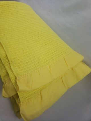 Vintage Bright Yellow Acrylic Waffle Weave Thermal Blanket 86” X 81” 3