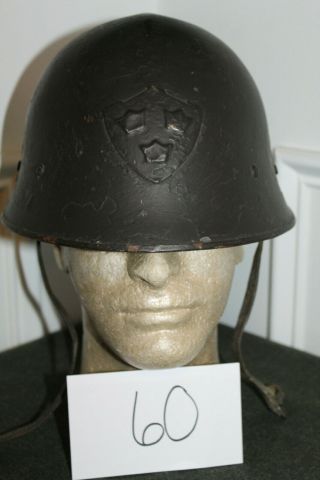WW2 Swedish Army M21 Combat Helmet w/Front Insignia & Side Decals,  Liner 2