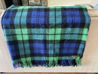 100 Pure Wool Blanket Throw Connemara Ireland Irish Tartan Green Blue 64 X 60