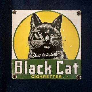 Porcelain Black Cat Cigarettes Enamel Sign 6 " X 6 " Inches