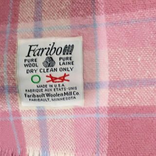 Faribo Pure Wool Usa Made Blanket Throw 45 " X53 " Pink Plaid Fringe